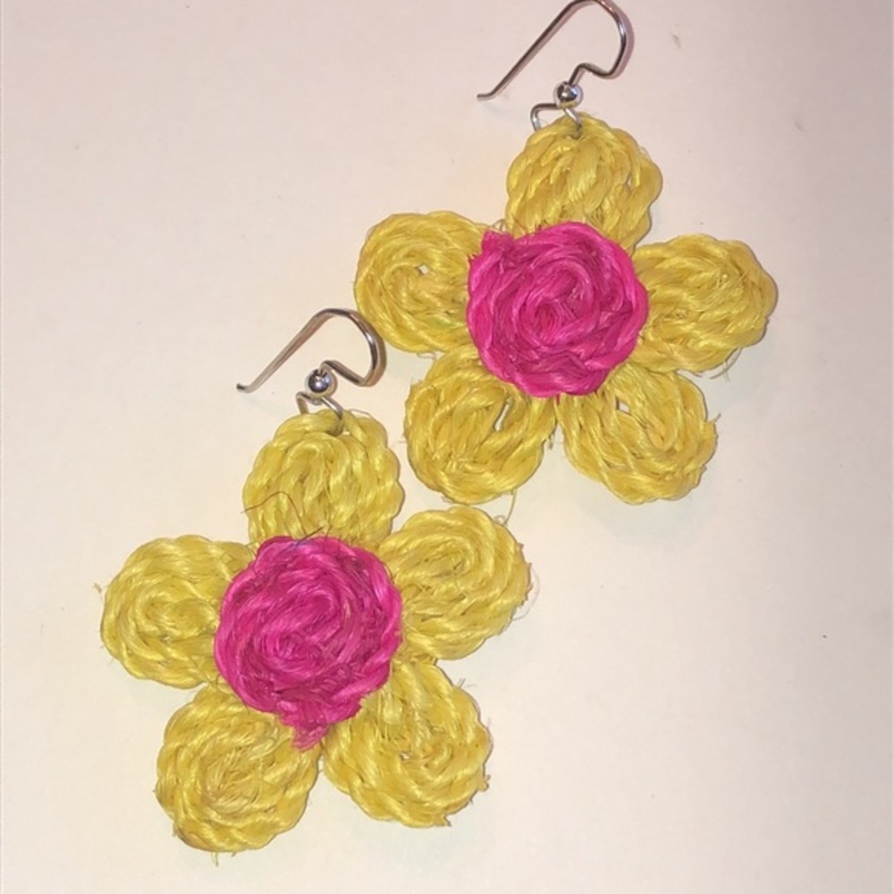 Yellow and Pink Boho Flower Earrings